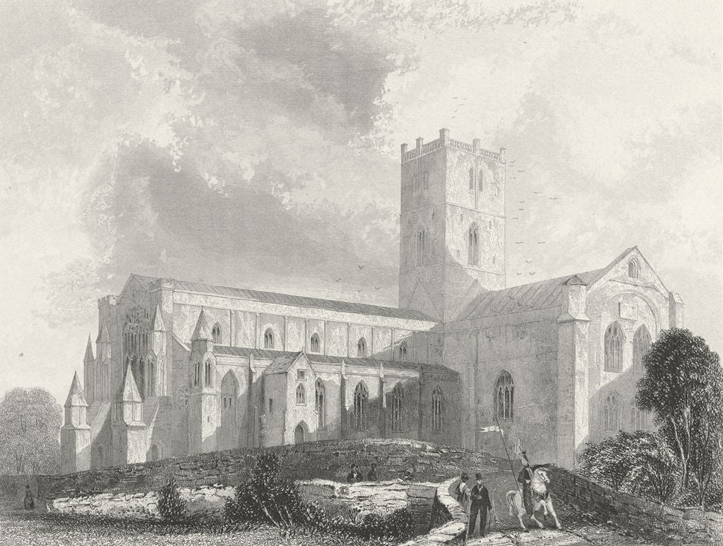 WALES. St David's Cathedral SW view 1836 old antique vintage print picture